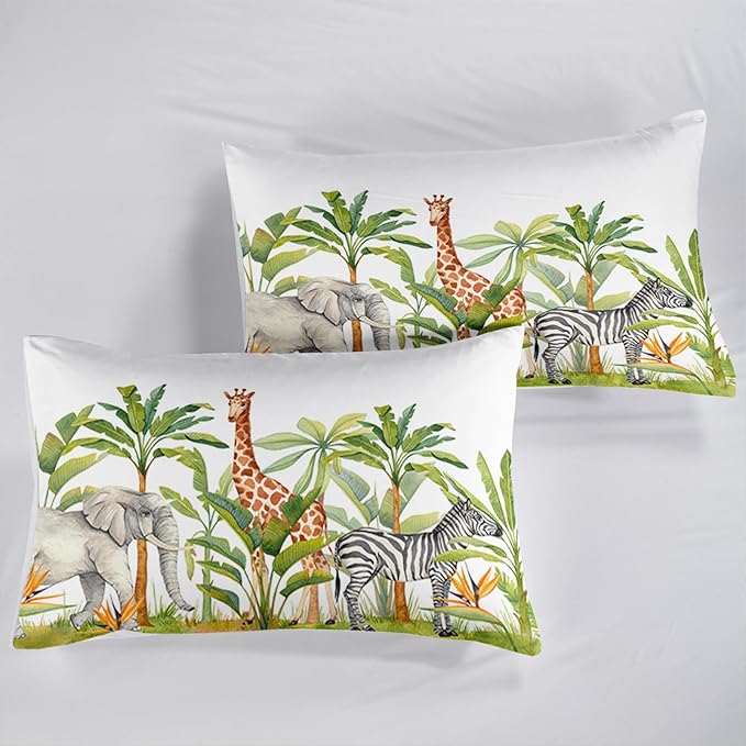 QOOMO Wild Animal Comforter King Size,Elephant Giraffe Zebra Kids Comforter Set,3Pcs Bedding Set Printed Comforter with 2 Pillowcases,Down Alternative,Soft and Lightweight