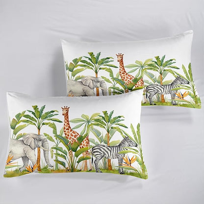 QOOMO Wild Animal Comforter King Size,Elephant Giraffe Zebra Kids Comforter Set,3Pcs Bedding Set Printed Comforter with 2 Pillowcases,Down Alternative,Soft and Lightweight