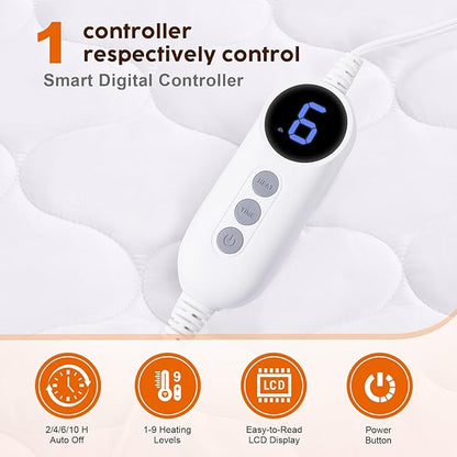 HYLEORY Heated Mattress Pad Twin Size, Fast Heating Bed Warmer, Electric Mattress Pad Cover with Deep Pocket 9 Heat Settings, 10 H Auto Shut Off, Machine Washable, White 39"*75"