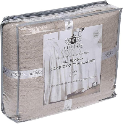 HILLFAIR 100% Combed Cotton Blanket– Queen Size Bed Blanket– Warm Soft All Season Breathable Lightweight Summer Blankets– Waffle Weave Home Decor Bed Blanket- Khaki Queen Bed Cotton Blankets/Bedcover