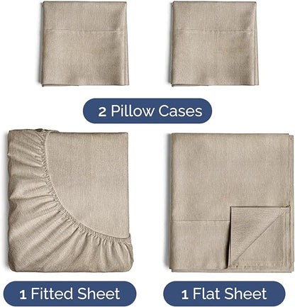 Twin 4 Piece Sheet Set - Comfy Breathable & Cooling - Soft Hotel Luxury Bedding Set with 8-16 Inch Deep Pockets - 1 Flat & 1 Fitted Sheet & 2 Pillowcases - Wrinkle Free & Easy Care - Heathered Beige