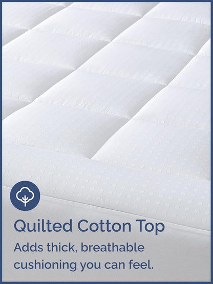 Mattress Pad King Size – Quilted Fitted Mattress Protector – Cotton Pillow Top Cover w/ 8-16" Deep Pockets – Thick, Comfy & Plush – Cooling, Breathable & Noiseless – Machine Washable – 78 x 80 (White)