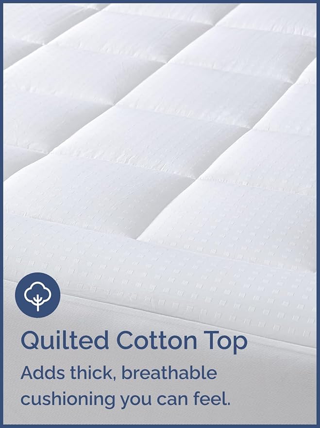 Mattress Pad Cal King Size – Quilted Fitted Mattress Protector – Cotton Pillow Top Cover w/ 8-16" Deep Pockets – Thick & Plush – Cooling, Breathable and Noiseless – Machine Washable – 72 x 84 (White)