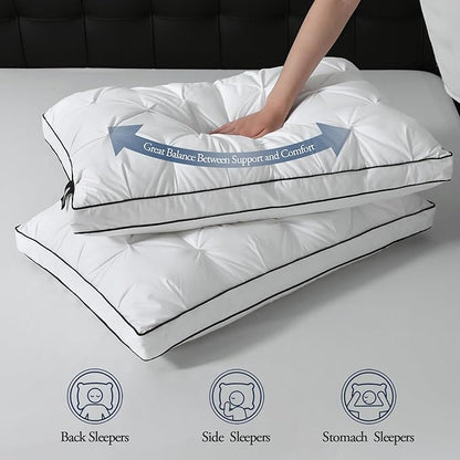 BPC Luxury Goose Feather Down Pillows King Size, Gusseted Hotel Bed Pillows for Sleeping, 100% Organic Cotton Cover, Surround Polyester Fill, Soft Fluffy for Sleepers (18"x34" + 2" Gusset, Pack of 2)