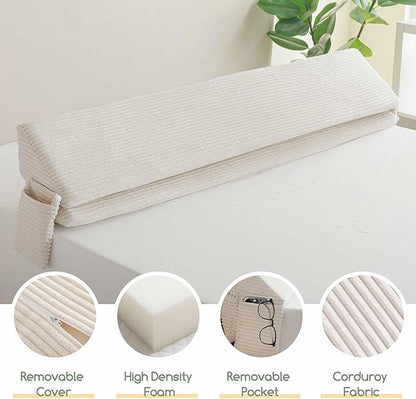 HIGOGOGO Queen Size Wedge Pillow for Headboard Gap - Multi Functional Mattress Wedge Bed Gap Filler Close The Gap (0-7") Between Your Mattress and Headboard or Wall (Beige 60"x11"x9")