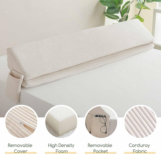 HIGOGOGO Full Size Wedge Pillow for Headboard Gap - Multi Functional Mattress Wedge Bed Gap Filler Close The Gap (0-7") Between Your Mattress and Headboard or Wall (Beige 54"x11"x9")