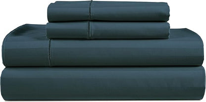 LANE LINEN 100% Egyptian Cotton California King Sheets - 4 Pc Sateen Sheet Sets Luxury Bedding & Pillowcases 17" Deep Pocket Dark Denim Stripe
