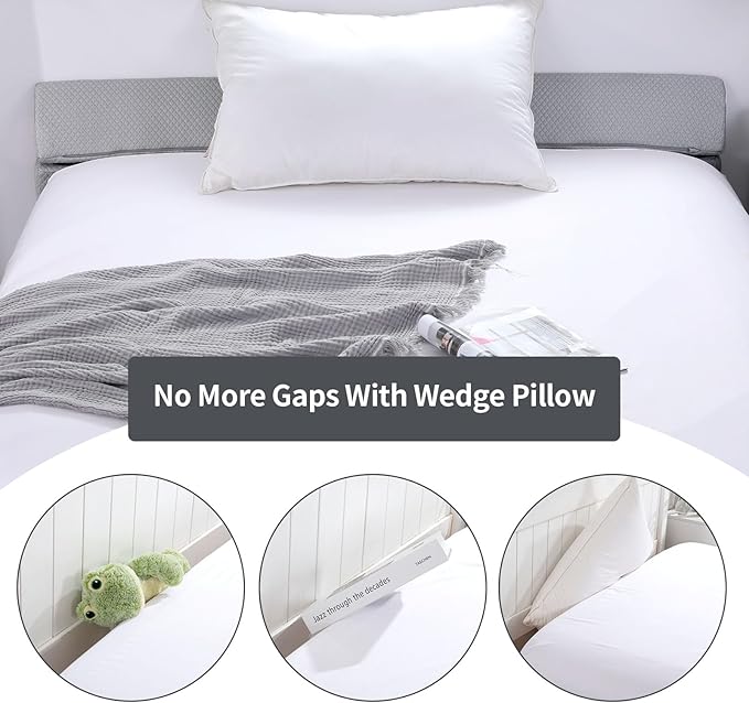 MABOZOO Pillow Wedge for Headboard Gap,Light Grey Bed Wedge Gap Filler Queen Size,Foldable Bed Wedge Pillow for Headboard,Foam Mattress Gap Filler,60"x6"x6"