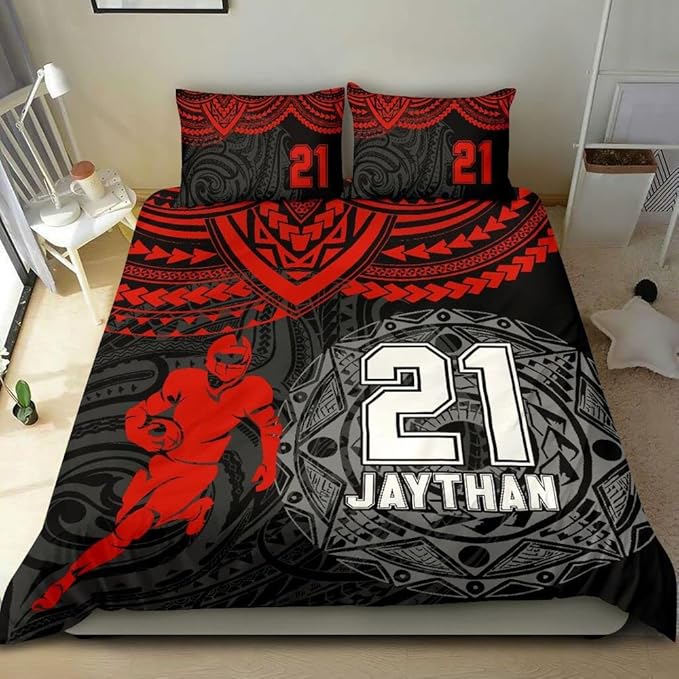 Personalized American Football Bedding Set, Kids 3 Piece Duvet Cover Set with Pillow Shams for Teens Boys, NO Comforter, Twin Size for Rugby Lovers (Football 04)