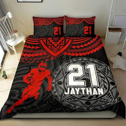 Personalized American Football Bedding Set, Kids 3 Piece Duvet Cover Set with Pillow Shams for Teens Boys, NO Comforter, Twin Size for Rugby Lovers (Football 04)