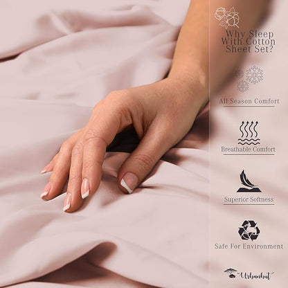 URBANHUT 1000 Thread Count Egyptian Cotton California King Sheet Set, Hotel-Style Luxury Bedsheets, Fits up to 16" Deep Pocket Mattress, 4 Pc Soft & Breathable, Sateen Weave - Blush Pink