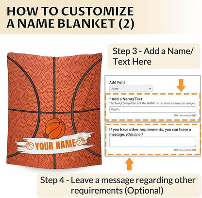 Personalized Blanket Gifts for Boys Girls - 50x40 Inches Sports Throw Blanket for Basketball Lover Kids Teens - Basketball Print Soft Fuzzy Blankets for Lap Couch Sofa Bed