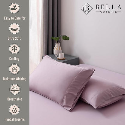Bella Coterie | Luxury Bamboo Standard Size Pillowcase Set | 100% Organically Grown Bamboo Viscose | Ultra Soft | Cooling | 2 Pcs [Lilac]