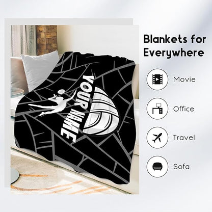 Volleyball Blanket, Personalized Volleyball Gifts for Teen Girls, Custom Girls Sport Blankets Gift for College Team Players, Black Soft Plush Kids Throw for Couch Sofa, 30"x40"