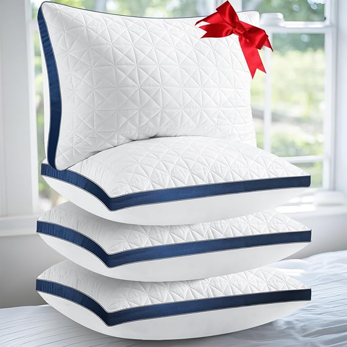 Pillows Queen Size Set of 4, Queen Pillows 4 Pack, Cooling Hotel Luxury Pillow for Bed Sleeping, Supportive Breathable Down Alternative Gusseted Pillow for Side Stomach or Back Sleepers