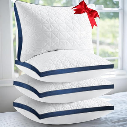 Pillows Queen Size Set of 4, Queen Pillows 4 Pack, Cooling Hotel Luxury Pillow for Bed Sleeping, Supportive Breathable Down Alternative Gusseted Pillow for Side Stomach or Back Sleepers