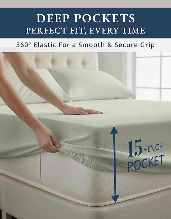 LANE LINEN 100% Egyptian Cotton Bed Sheets Twin Extra Long Sheet Set, Sateen Weave, Luxury Hotel Sheets, Perfect for Dorm Room & Hospital Beds, Jaquard Swiss Dot - Mineral