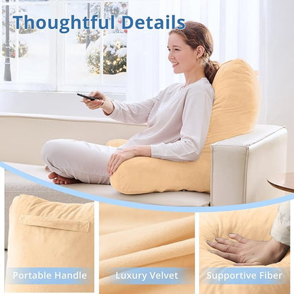 Sasttie 25-inch Reading Pillows for Sitting in Bed Adult, Jumbo Velvet Back Pillow Bed Sitting Up, XL High Back-Rest Support Cushion for Sit Up on Couch & Floor, Oeko-Tex Certified, Camel