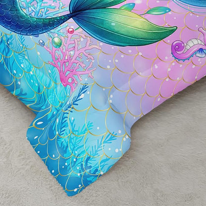Mermaid Comforter Set for Girls Women, Mermaid Bedroom Decor for Girls Full Size, Fish Scales Bedding Set with 1 Comforter and 2 Pillowcases