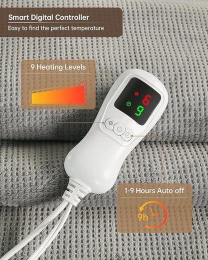 Electric Heated Blanket Twin Size, Washable Blanket Warmer for Home for Adults, Fast Heating, Super Cozy Soft Fabric, 62" x 84", 9 Heat Levels, 1-9H Auto-Off, ETL Certified, Dark Gray