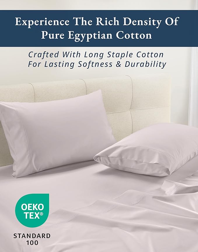 LANE LINEN 100% Egyptian Cotton Bed Sheets King Size, Mercerized Cotton Bedding Sheets, Luxury Hotel Thick Deep Pocket King Sheet Set, French Seams Elegant - Gray Lilac
