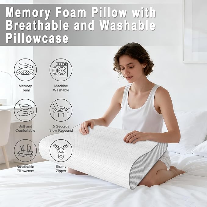 Cervical Pillow for Neck Pain Relief, Memory Foam Pillow, Ergonomic Adjustable Contour Bed Pillow for Side, Back & Stomach Sleepers (1, 22 * 13.7inch)