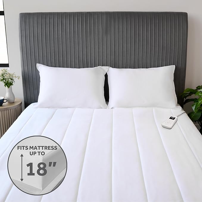 Sunbeam Electric Restful Quilted Heated Mattress Pad Full 75" x 54" 12 Heat Settings 12-Hour Auto Shut-Off Extra-Cozy Fabric Deep Pocket Fit Machine Washable