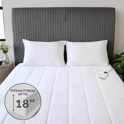 Sunbeam Electric Restful Quilted Heated Mattress Pad Full 75" x 54" 12 Heat Settings 12-Hour Auto Shut-Off Extra-Cozy Fabric Deep Pocket Fit Machine Washable