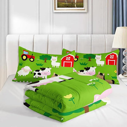 QOOMO Farm Animal Comforter,Pig Cow Sheep Comforter Set for Kids Teens Girls Boys,3Pcs Bedding Set Printed Comforter with 2 Pillowcases,Down Alternative,Soft and Lightweight，Twin Size