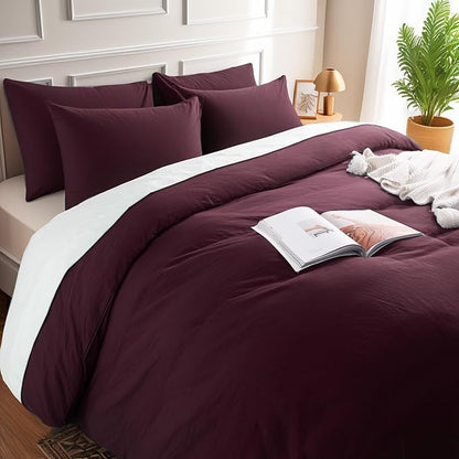 NEXHOME PRO Oversized King Duvet Cover Set – 100% Certified Organic Cotton with Washed Feel & Linen-Like Texture, Comfortable & Breathable, Home Bedding Set Burgundy (No Comforter) 12098N