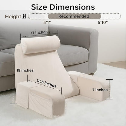 ENITYA 19" Back Pillow for Bed Sitting up, Big Pockets and Washable Removable Cover, Reading Chair for Watching TV/Reading/Gaming/Resting in Bed, Couch or Floor, Medium(Ivory)