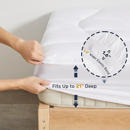 Unikome King Mattress Pad Waterproof, Ergonomic Quilted Mattress Topper for Back Pain Relief – Breathable Bed Cover with Deep Pocket (Fits 8-21 Inches), Noiseless & Machine Washable (White, 78x80)