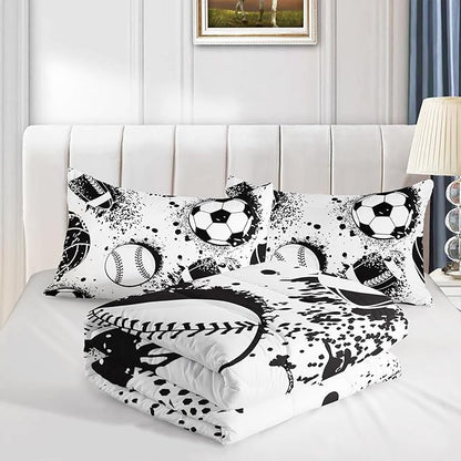 Axolotl Ball Sports Comforter Set King,Football Soccer Bedding for Boys,Football Baseball Game Comforter,Baseball Sport Bedding,Hip Hop Graffiti Artwork Bed Set for Kids Men,1 Quilt 2 Pillowcases