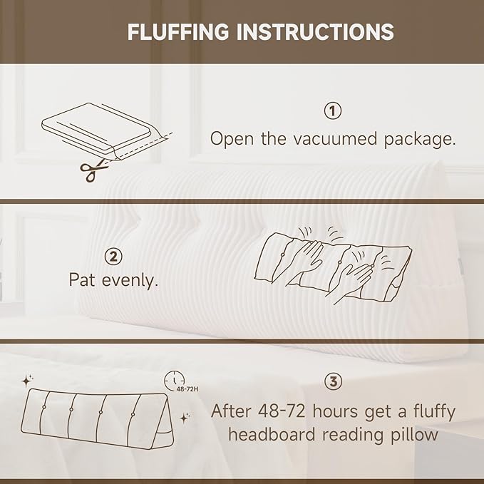 Z-hom Full Headboard Pillow, Triangular Wedge Reading Pillow for Bed or Sofa, Ergonomic Backrest Cushion for Sitting Up, Reading or Relaxing, with Side Pocket，Removable Washable Cover,Beige Cream