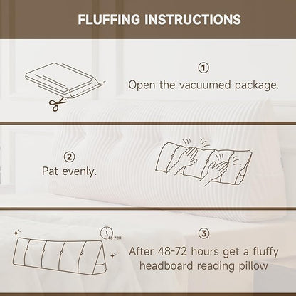 Z-hom King Headboard Pillow, Triangular Wedge Reading Pillow for Bed or Sofa, Ergonomic Backrest Cushion for Sitting Up, Reading or Relaxing, with Side Pocket，Removable Washable Cover,Beige Cream