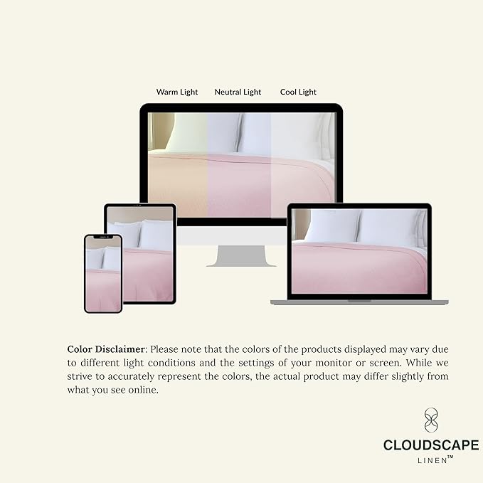 Cloud Scape Linen 100% Cotton Blanket Queen Size - Heavy and Soft, Season, Winter Cozy Blanket, Herringbone Weave, Best Gift for Women, fits Full Size Bed, 92x92, Seashell Pink