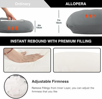 ALLOPERA Pregnancy Pillow, Full Body Maternity Pillow 57 inch, with Removable Washable Cover - Sleep Support for Legs, Back, Neck, Shoulder, HIPS, Belly for Pregnent Women, Velvet (Coal-Black)