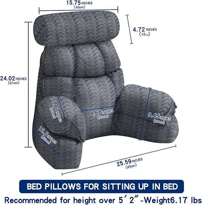 FXXUDVNIIN Back Pillow for Bed Sitting Up: Reading Pillow with 9.4" Height Armrest-Bed Pillow for Sitting up & TV Pillows for, Play Games, Working & Relaxing, Comfort Support for TV/Reading