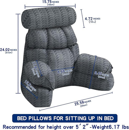 FXXUDVNIIN Back Pillow for Bed Sitting Up: Reading Pillow with 9.4" Height Armrest-Bed Pillow for Sitting up & TV Pillows for, Play Games, Working & Relaxing, Comfort Support for TV/Reading