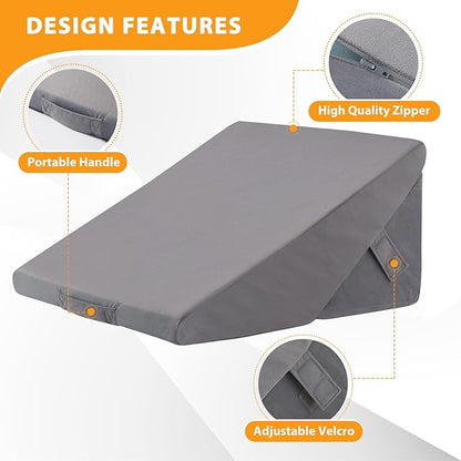 Bed Wedge Pillow for Sleeping, 9&12 Inch Adjustable Wedge Pillow Set for After Surgery, Triangle Pillow for Back Pain Relief, Leg Support, Acid Reflux, Gerd, Velvet