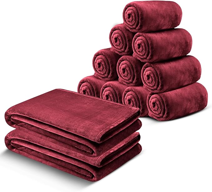IR Imperial Rooms Fleece Blanket 12 Pack Twin Size 60 x 80 Inches - Super Soft Fluffy Throw Blanket for Sofa and Bed - Warm and Cozy Lightweight 400 GSM Microfiber Bed Throws Blankets (Twin, Burgundy)
