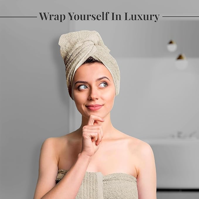 Tens Towels Pack of 8 Towels Set, 2 Extra Large Bath, 2 Hand, 4 Washcloths, 100% Cotton, Lighter Weight, Quicker to Dry, Super Absorbent, Perfect for Bathroom, Beige
