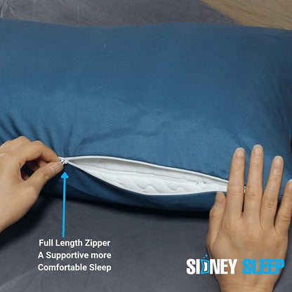 Sidney Sleep Mini Size Curved Pillow Covers - Full Length Zipper Closure - Premium Soft Brushed Microfiber (Travel Mini, Navy)