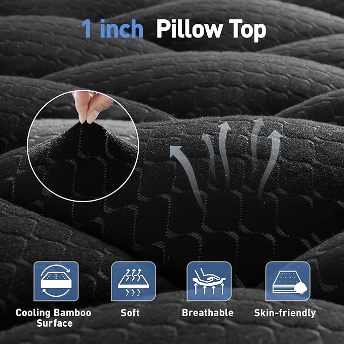 Dual Layer 3 Inch Memory Foam Mattress Topper Queen Size, 2 Inch Cooling Gel Memory Foam Plus 1 Inch Pillow Top Mattress Pad Cover, with 8-21 Inch Deep Pocket, Black