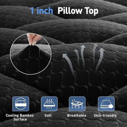 Dual Layer 3 Inch Memory Foam Mattress Topper Full Size, 2 Inch Cooling Gel Memory Foam Plus 1 Inch Pillow Top Mattress Pad Cover, with 8-21 Inch Deep Pocket, Black