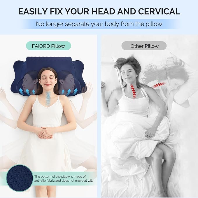 Cervical Pillow for Neck Pain Relief，Cooling Ergonomic Dual-Sided Orthopedic Neck Pillow with Ice Silk Pillowcase, Breathable Memory Foam Contour Pillow for Side, Back, Stomach Sleepers