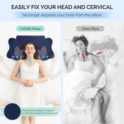 Cervical Pillow for Neck Pain Relief，Cooling Ergonomic Dual-Sided Orthopedic Neck Pillow with Ice Silk Pillowcase, Breathable Memory Foam Contour Pillow for Side, Back, Stomach Sleepers