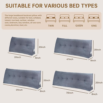 Headboard Pillow Full Bed Wedge Pillow for Dorm, Daybed, Back Support, Sitting Up, Reading, Relaxing, Navy Blue