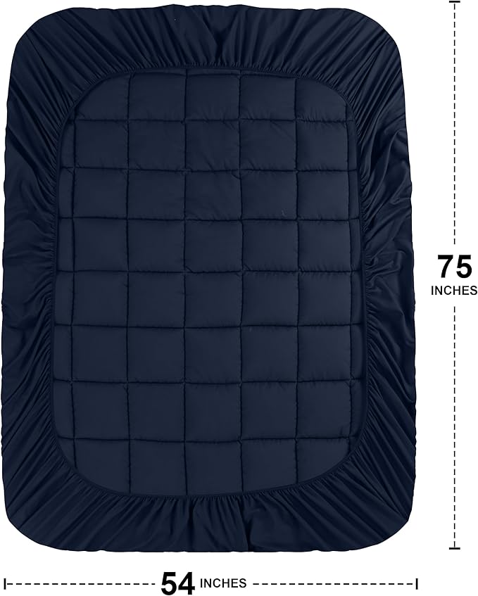 Utopia Bedding Full Mattress Pad, Quilted Fitted Premium Mattress Protector, Deep Pocket Cover Stretches up to 16 Inches, Fluffy Pillow Topper (54x75 Inches, Navy)