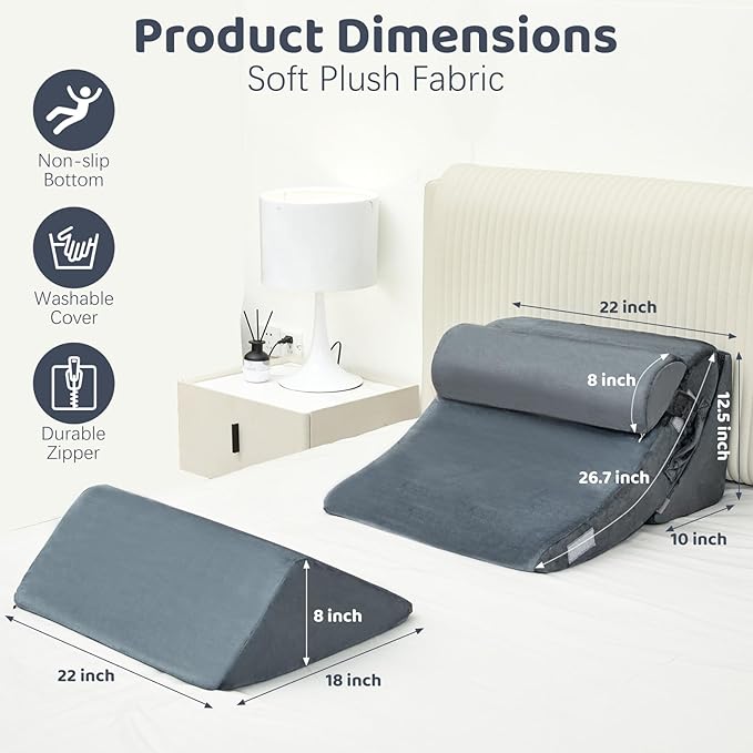 4pcs Bed Wedge Pillow Post Surgery,Wedge Pillow for Sleep apnea for Relief of Body Back and Leg Pain,Acid Reflux and Anti-snoring.